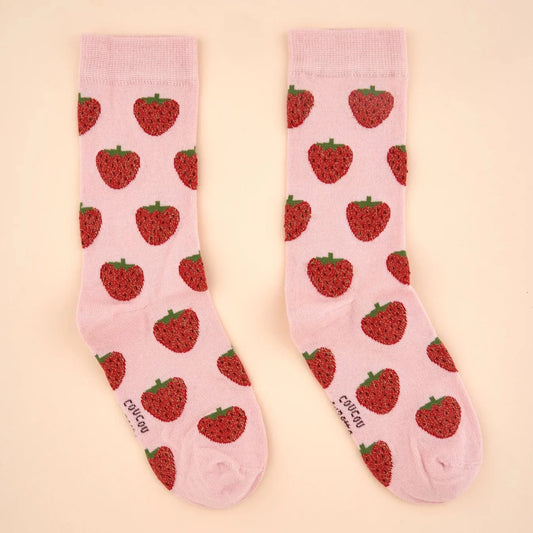 coucou suzette socks - glittery strawberry