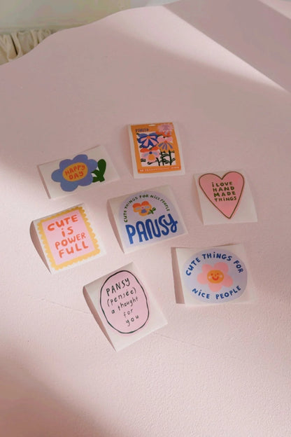 set of 14 pansy stickers (2 of each design)