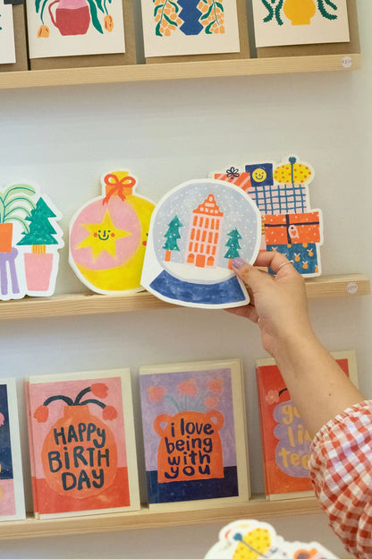 set of 6 holiday die cut greeting cards
