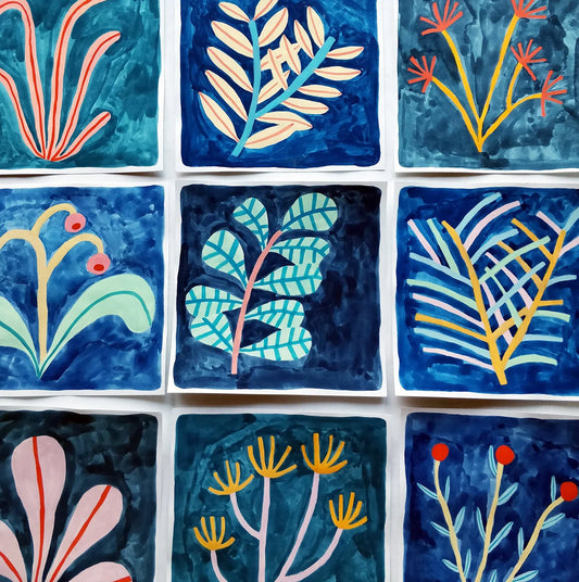 blue forest - gouache paintings | original artwork