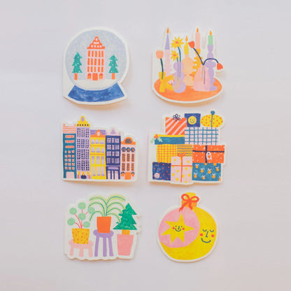 set of 6 holiday die cut greeting cards